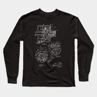 Sewing Machine Power Transmission System Vintage Patent Hand Drawing Long Sleeve T-Shirt